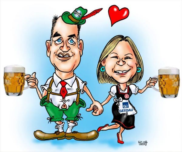 Caricatura de casal a cores.