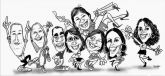 Caricatura de turmas em preto e branco.