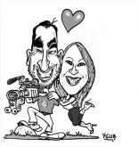 Caricatura de casal em preto e branco